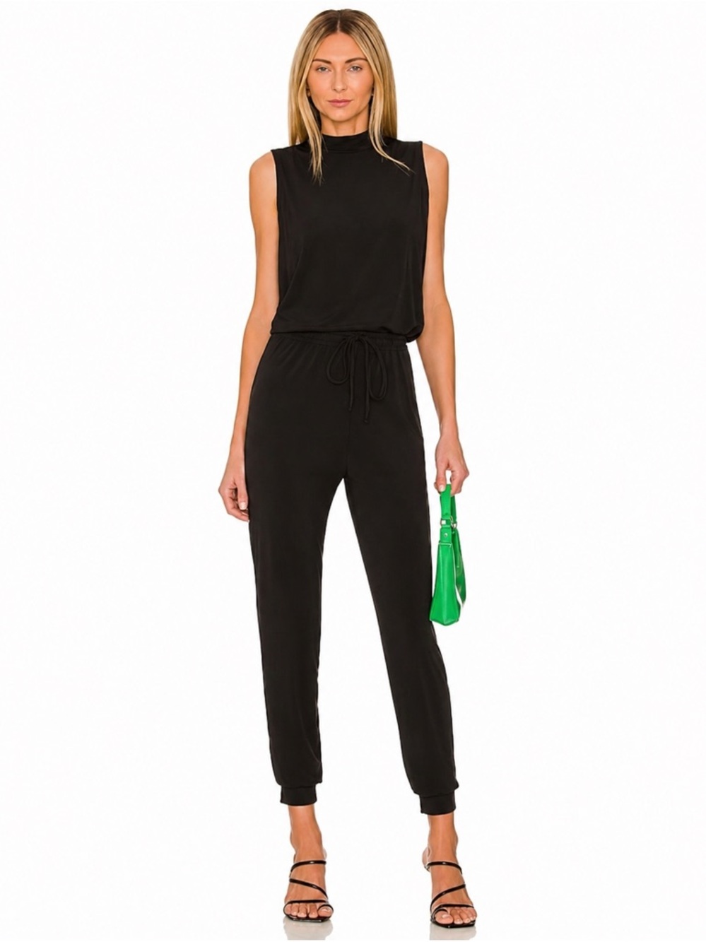 NWT Lanston Black Turtleneck Sleeveless Jumpsuit Minimalist Chic Jogger Fit XS
